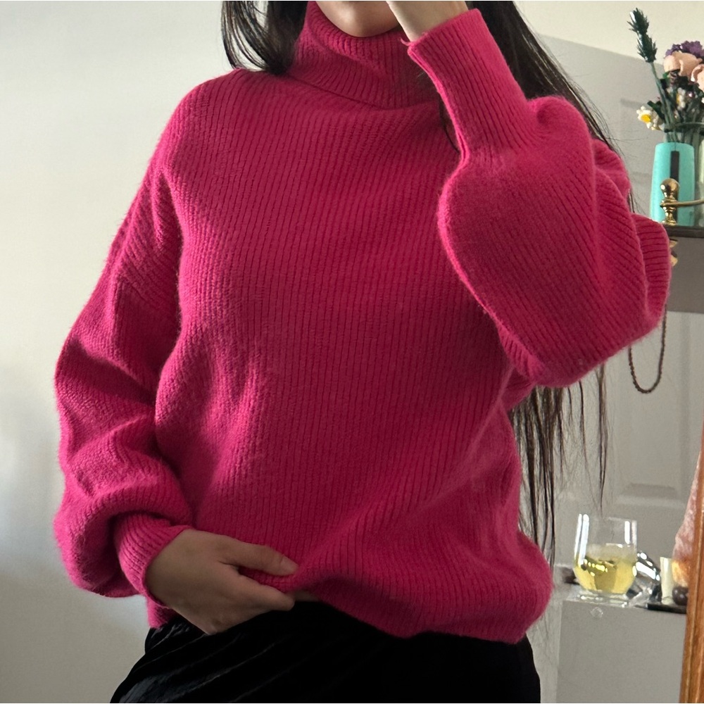 Hot Pink Soft Turtleneck Sweater